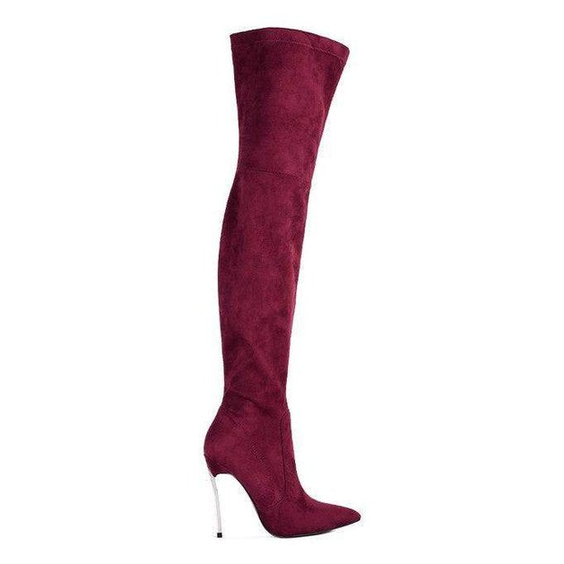 Jaynetts Stretch Suede Micro High Knee Boots - VacationGrabs