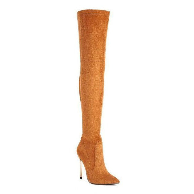 Jaynetts Stretch Suede Micro High Knee Boots - VacationGrabs