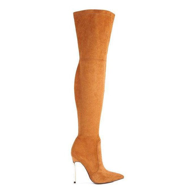 Jaynetts Stretch Suede Micro High Knee Boots - VacationGrabs