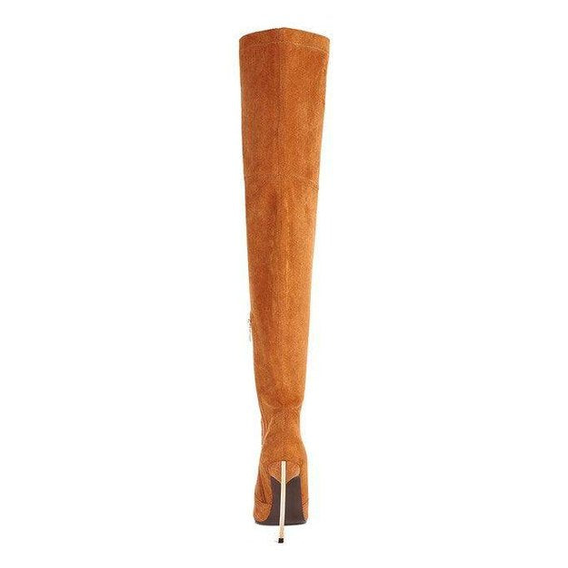 Jaynetts Stretch Suede Micro High Knee Boots - VacationGrabs