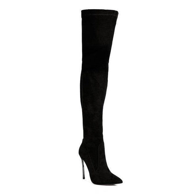 Jaynetts Stretch Suede Micro High Knee Boots - VacationGrabs