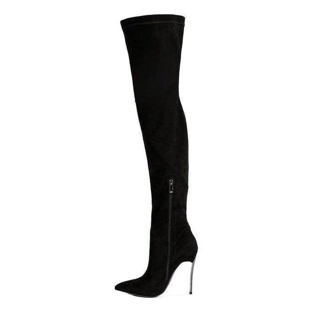 Jaynetts Stretch Suede Micro High Knee Boots - VacationGrabs