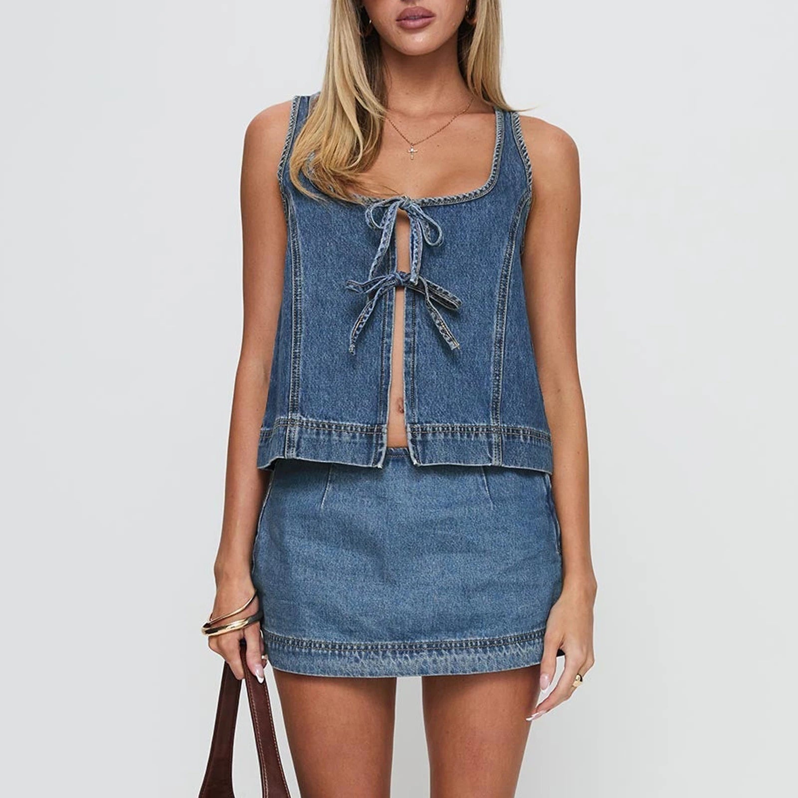 Women's denim skirt with matching top from VacationGrabs, perfect for casual outings