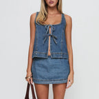 Women's denim outfit set with jean denim skirt, perfect for casual outings