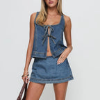 Women's denim skirt and top set, perfect for casual outings