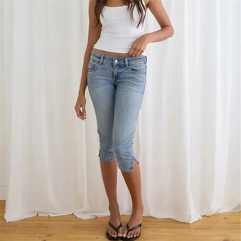 Women's light blue jeans and capri pants for casual wear