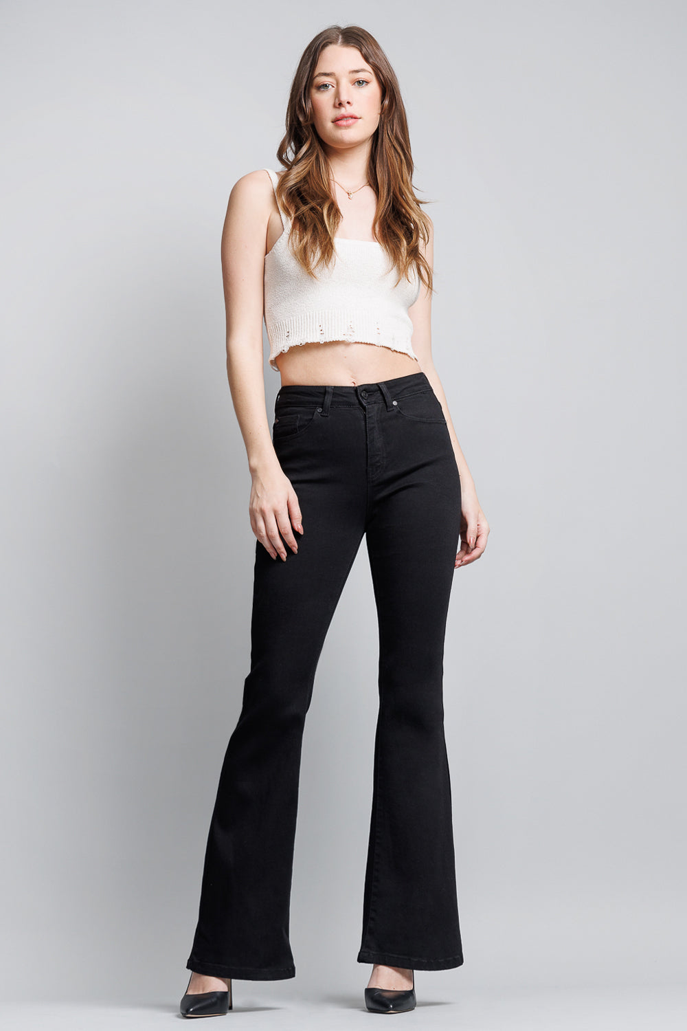 Women's black jeans with flare, perfect for stylish casual wear