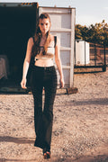 Women's black denim jeans with flare for stylish casual wear
