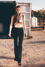 Women's black denim jeans with flare for stylish casual wear