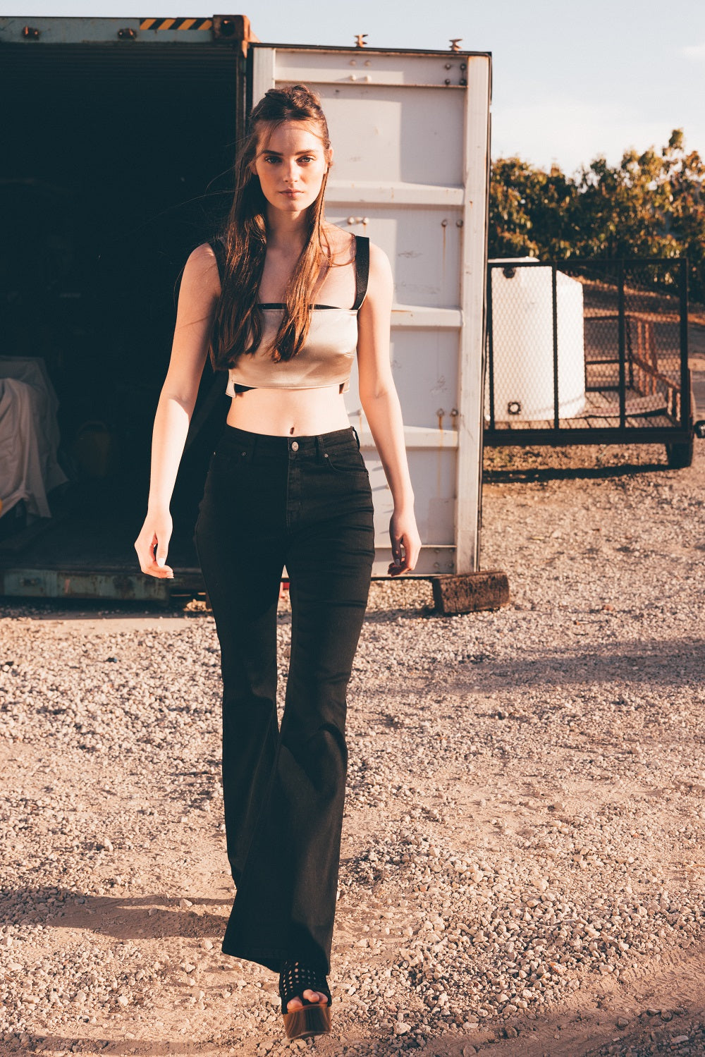 Women's black denim jeans with flare for stylish casual wear