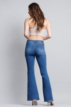 women's blue denim jeans with flare, casual fashion for chic style