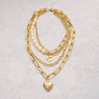 ClaudiaG Collection jester necklace for women with layered gold chains and pearl accents