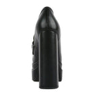 Back view of black jewel block heel loafers for women by Rag Company, featuring a stylish design
