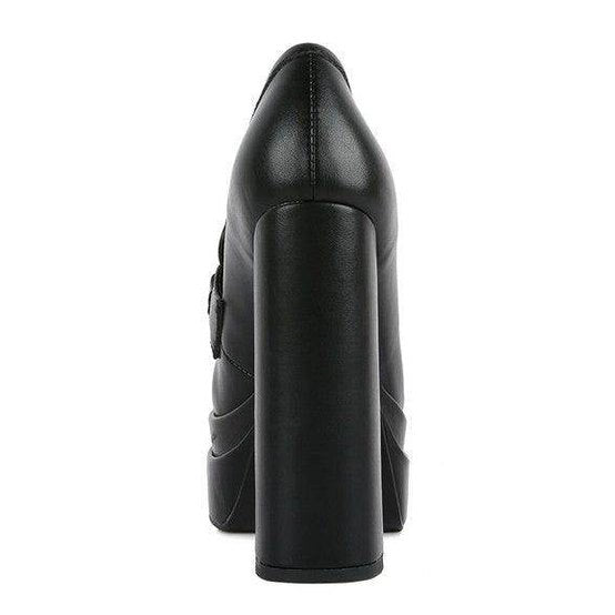 Back view of black jewel block heel loafers for women by Rag Company, featuring a stylish design