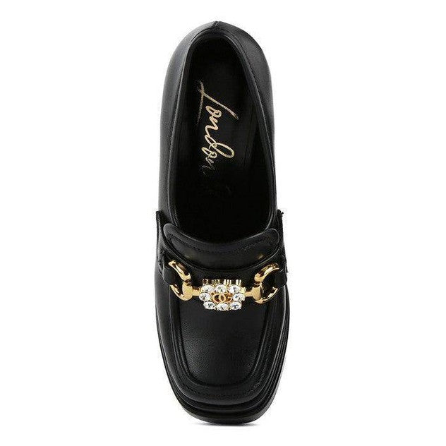 Rag Company jewel block heel loafers in black with elegant gold accents for stylish women