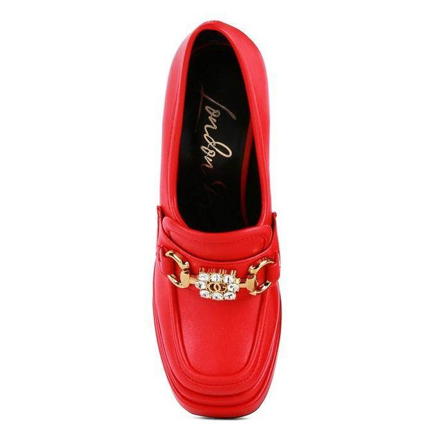 Rag Company Red Jewel Block Heel Loafers with Decorative Buckle for Stylish Comfort