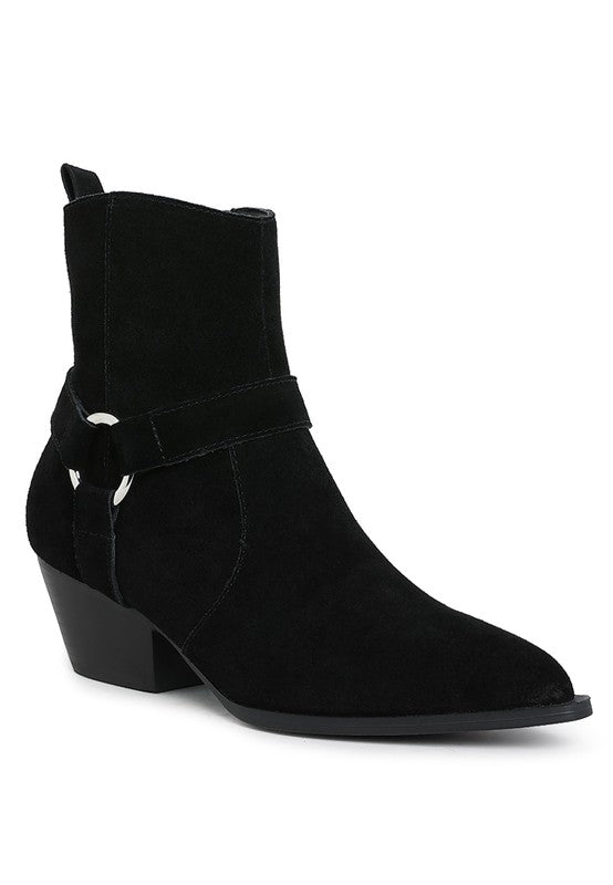 Rag Company black jockey suede boots for women with stylish detailing and a comfortable heel