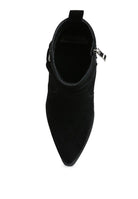 Top view of jockey suede boots for women featuring a sleek design and ankle height.