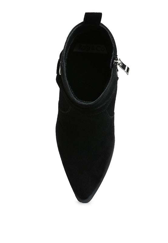 Top view of jockey suede boots for women featuring a sleek design and ankle height.
