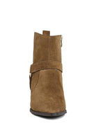 Rag Company Jockey Suede Boots for Women in Brown with Stylish Strap Detail and Zipper Closure