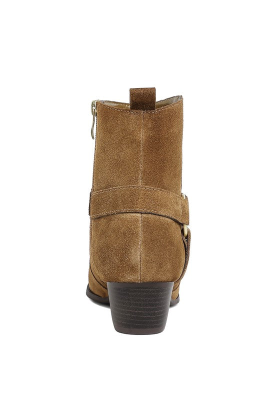 Back view of jockey suede boots for women with a stylish design and sturdy heel