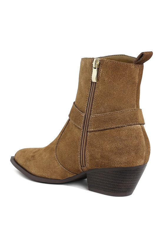 Rag Company jockey suede boots for women in brown with a stylish side zipper and stacked heel