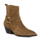 Jockey suede boots for women in brown with a stylish buckle and a pointed toe design