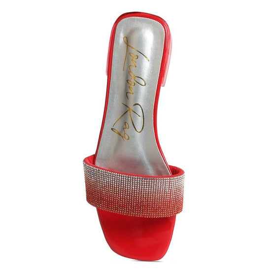 Rag Company Casual Chic Rhinestone Slides in Red with Sparkling Rhinestone Band for Stylish Summer Wear