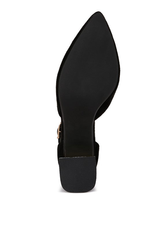 Bottom view of Rag Company women's metallic block heel sandals showing black sole and heel