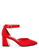 Rag Company women's red metallic block heel sandals w ankle strap and pointed toe