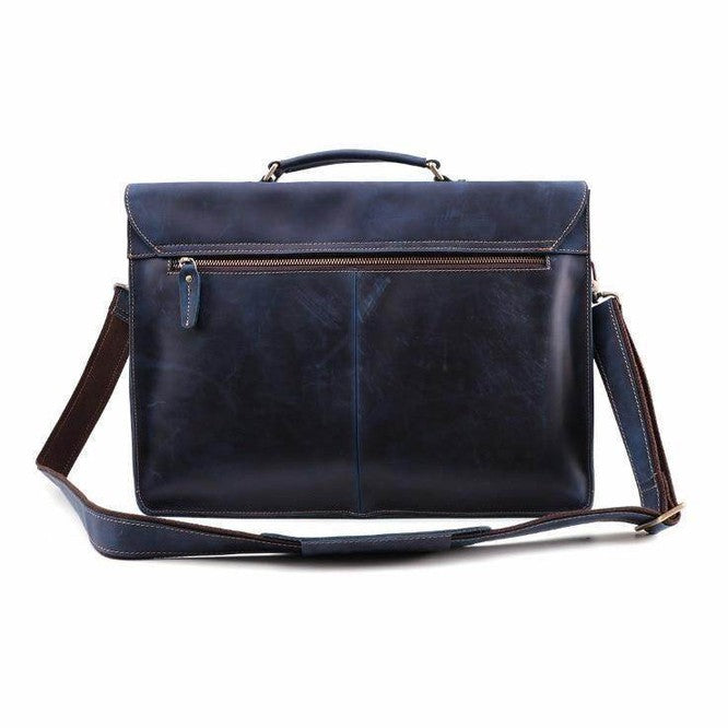 Stylish vintage leather mens briefcase with adjustable shoulder strap and top handle