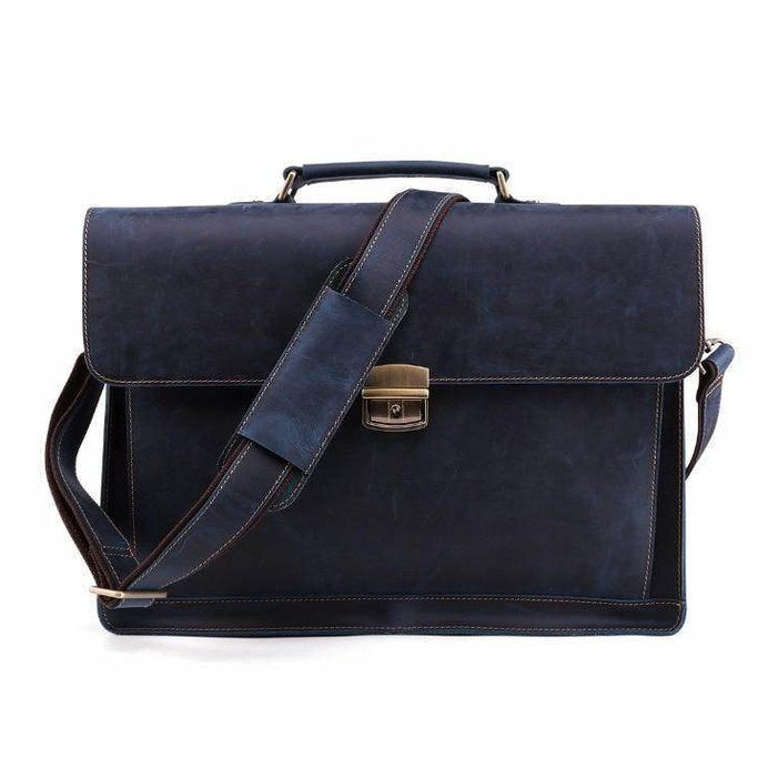 Vintage leather mens briefcase with a classic design and adjustable shoulder strap for professional use