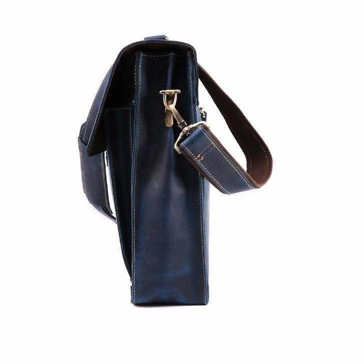 Vintage leather mens briefcase with a sleek design and adjustable shoulder strap for professional use