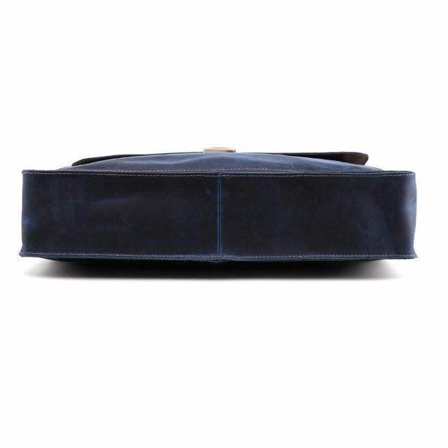 Side view of a vintage leather mens briefcase with a sleek design and durable material
