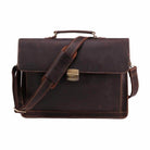 Vintage leather mens briefcase with sturdy handle and adjustable shoulder strap for professional use