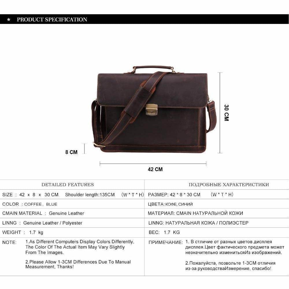 Vintage leather mens briefcase with a stylish design and adjustable shoulder strap for professional use