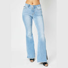 Judy Blue mid rise flare jeans in light blue denim perfect for casual outfits and stylish looks