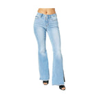 Trendsi Judy Blue mid rise flare jeans in light wash with stylish split hems for a trendy look