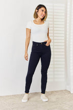 Trendsi women's Judy Blue tummy control skinny jeans in dark wash for a smooth silhouette