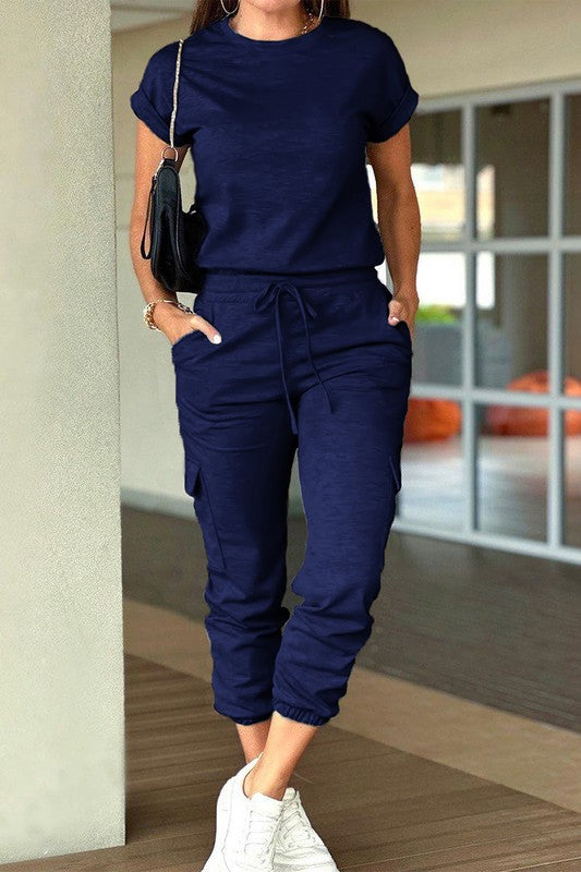 Women's navy cotton jumpsuit, casual look for everyday wear