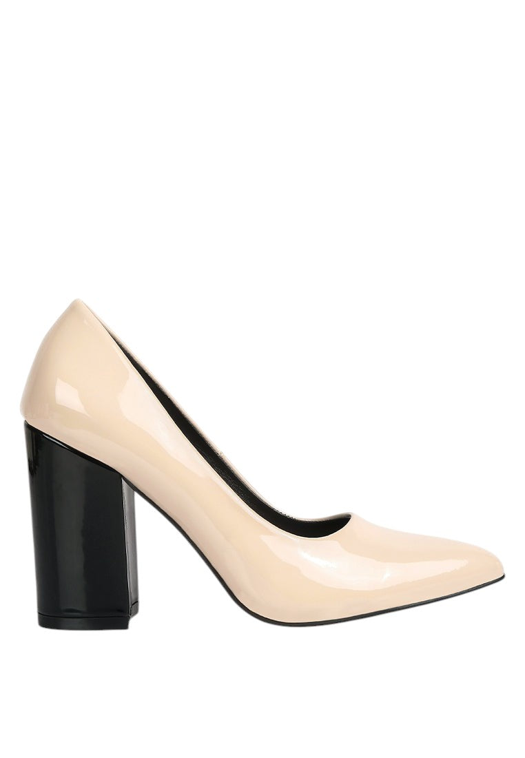 Kamira Patent Block Heeled Pumps