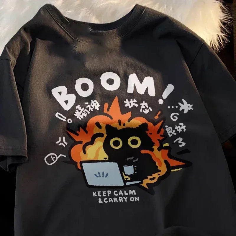 Kawaii cartoon oversized t-shirt in black for casual wear