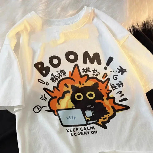 Kawaii cartoon oversized t-shirt in white, perfect for casual wear