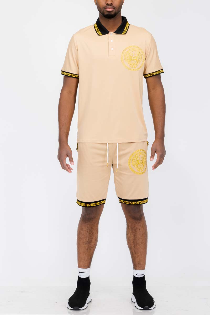 Lion Head Polo Short Set – Men's Matching Two-Piece