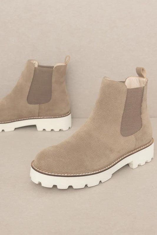 Women's Shoes - Boots Khaki Chunky Sole Chelsea Boots