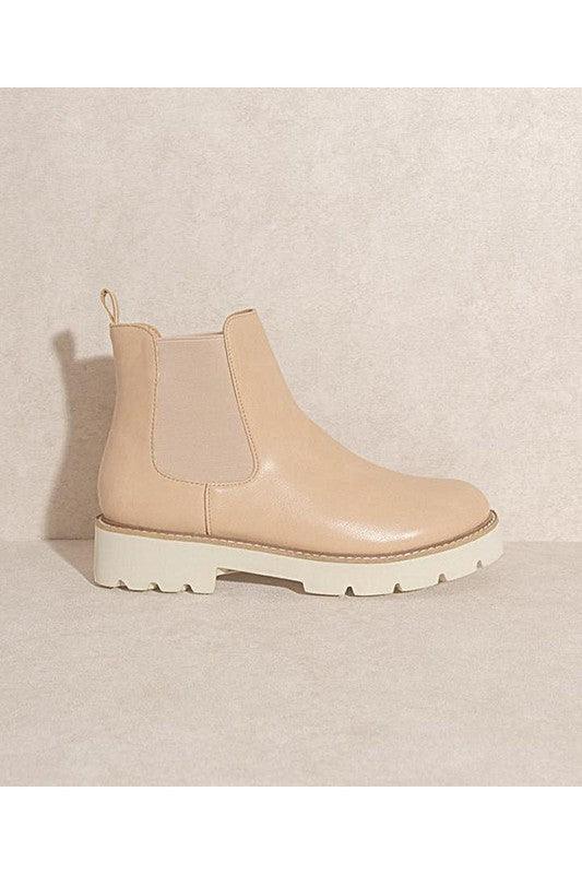 Women's Shoes - Boots Khaki Chunky Sole Chelsea Boots