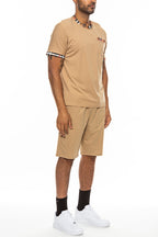Checkered Collar T-Shirt & Elastic Waist Short Set
