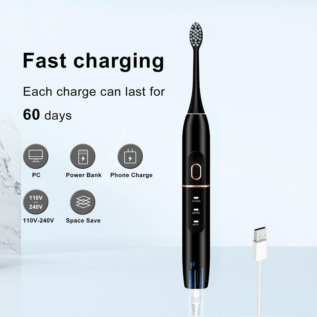 Black electric toothbrush with fast charging and 60 days battery life best electric toothbrush for travel