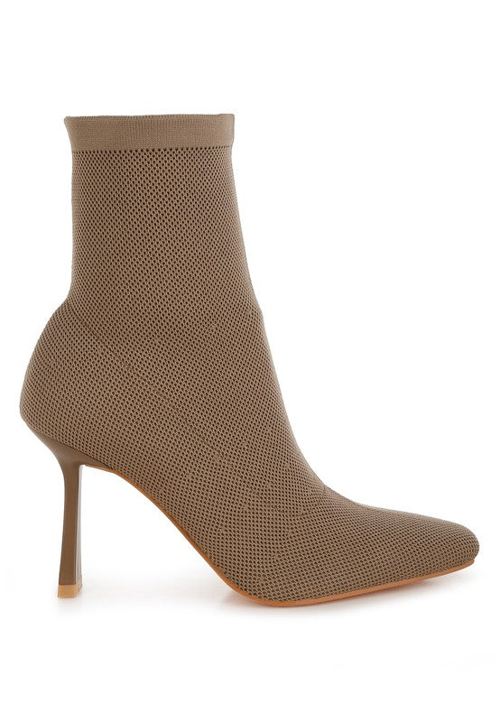Kintley heeled ankle boots in taupe mesh with a stylish pointed toe and high stiletto heel