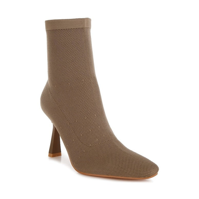 Kintley heeled ankle boots in brown mesh with a stylish pointed toe and sleek stiletto heel